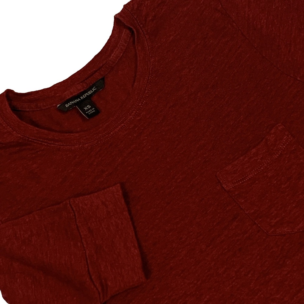 Banana Republic Womens XS Dark Red 100% Linen 3/4 Sleeve Crew Neck Pocket Tee